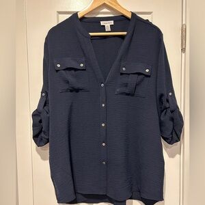 Calvin Klein Midnight Blue Button-Up Blouse